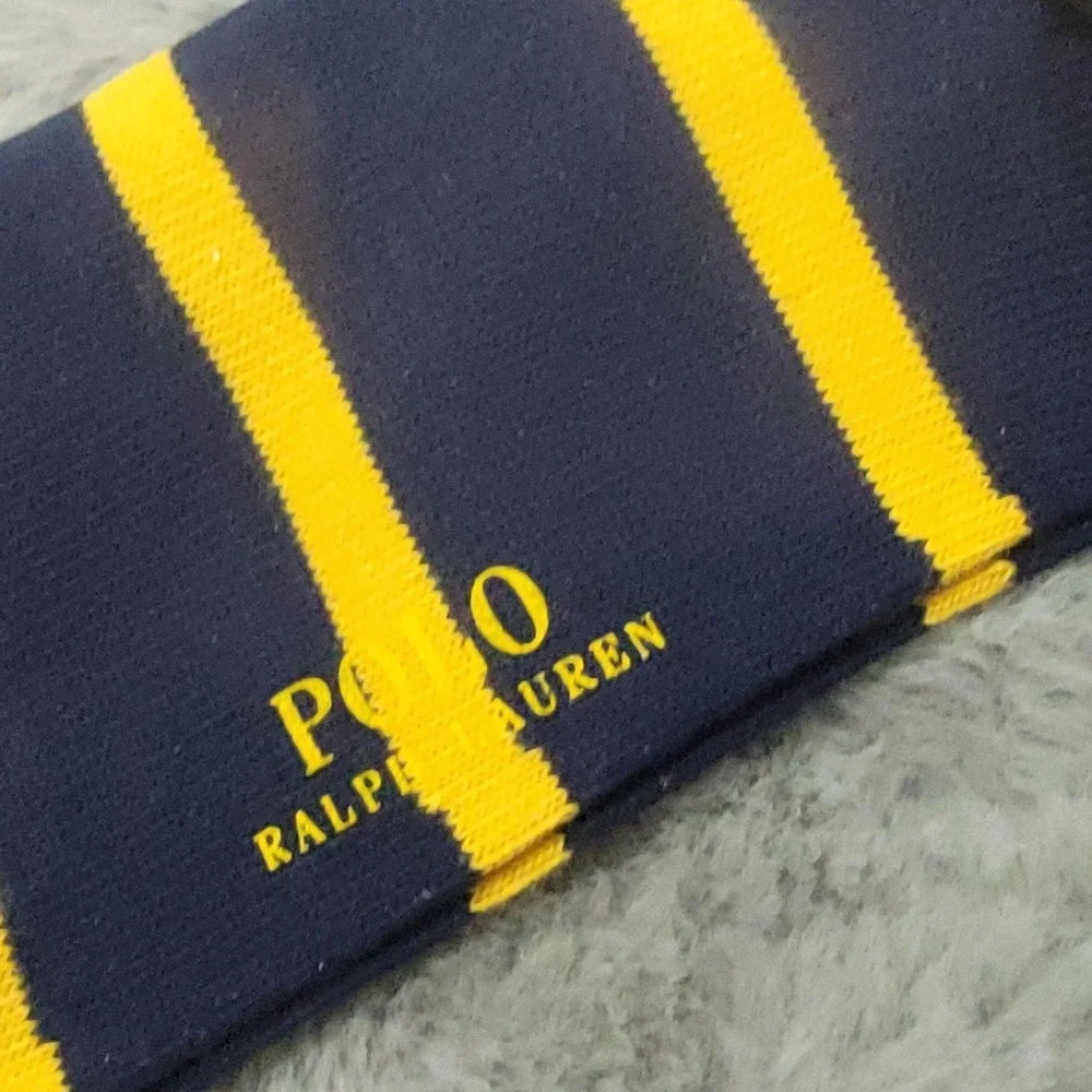 Polo Ralph Lauren Socks Mens One Size Navy Yellow Rugby Stripe Lion Crest Crew